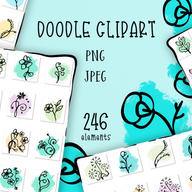 The cover of the doodle flowers clipart