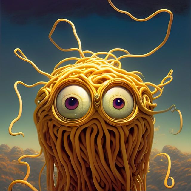 [AI GENERATED] portrait of cute happy Flying Spaghetti 