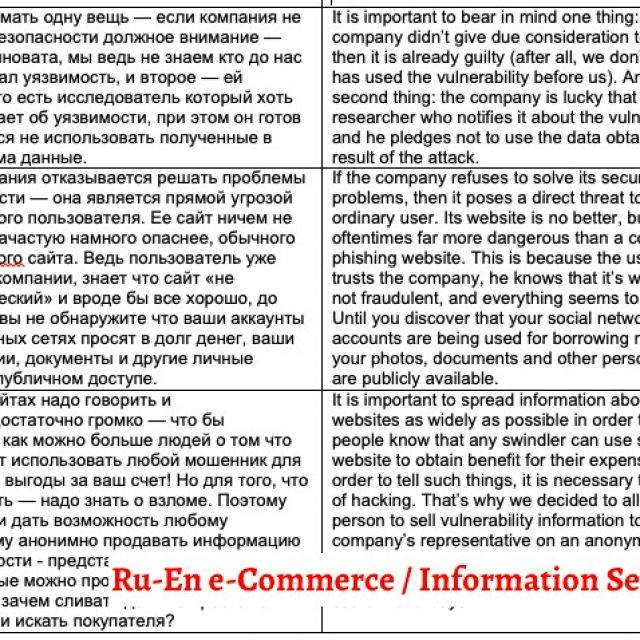 Ru-En e-Commerce / Information Security ()