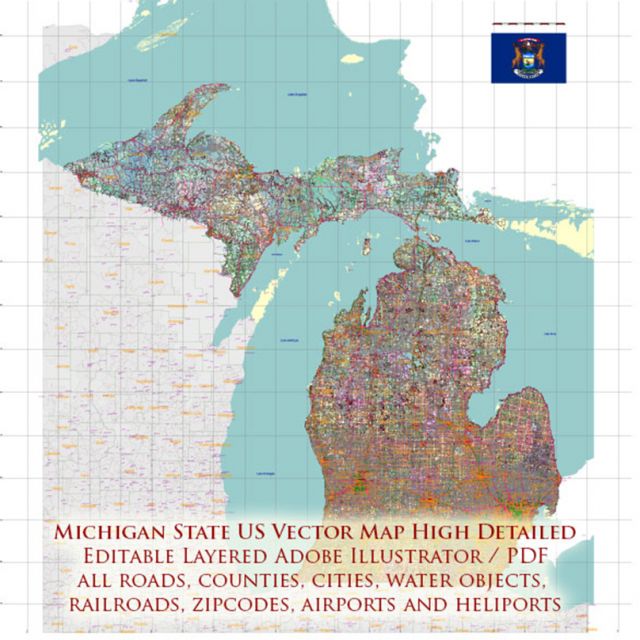 Michigan State US PDF Vector MAP