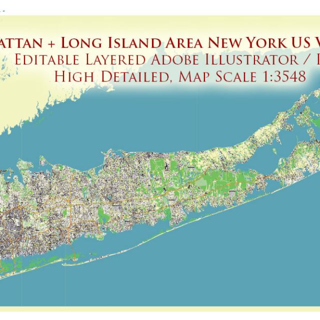 New York City: Manhattan + Long Island NY US PDF Vector Map