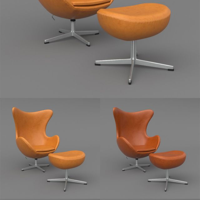3D  Leather Egg Chair Ottoman Arne Jacobsen