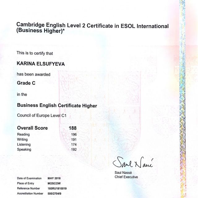  Business English Certificate Higher