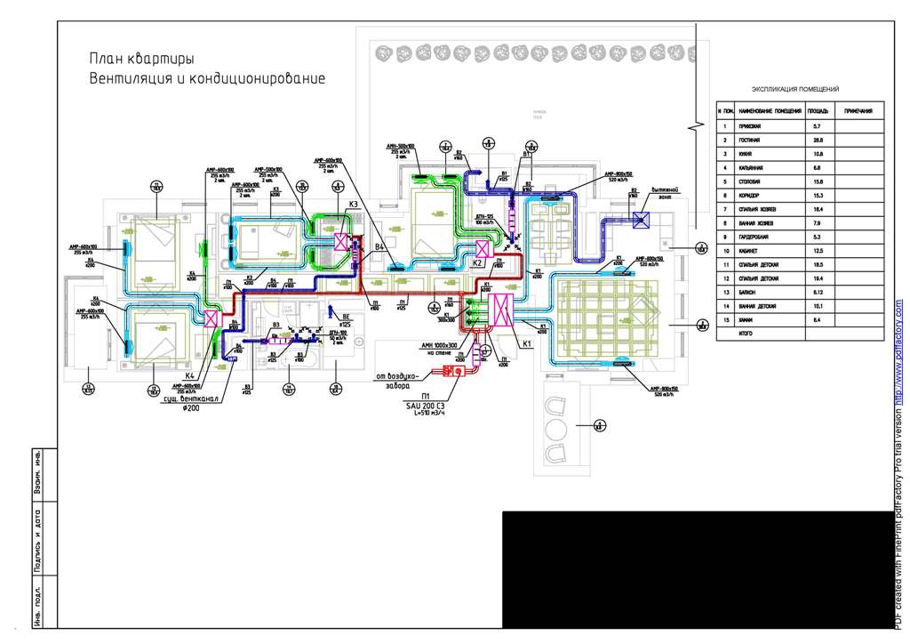 План вентиляции и кондиционирования в дизайне