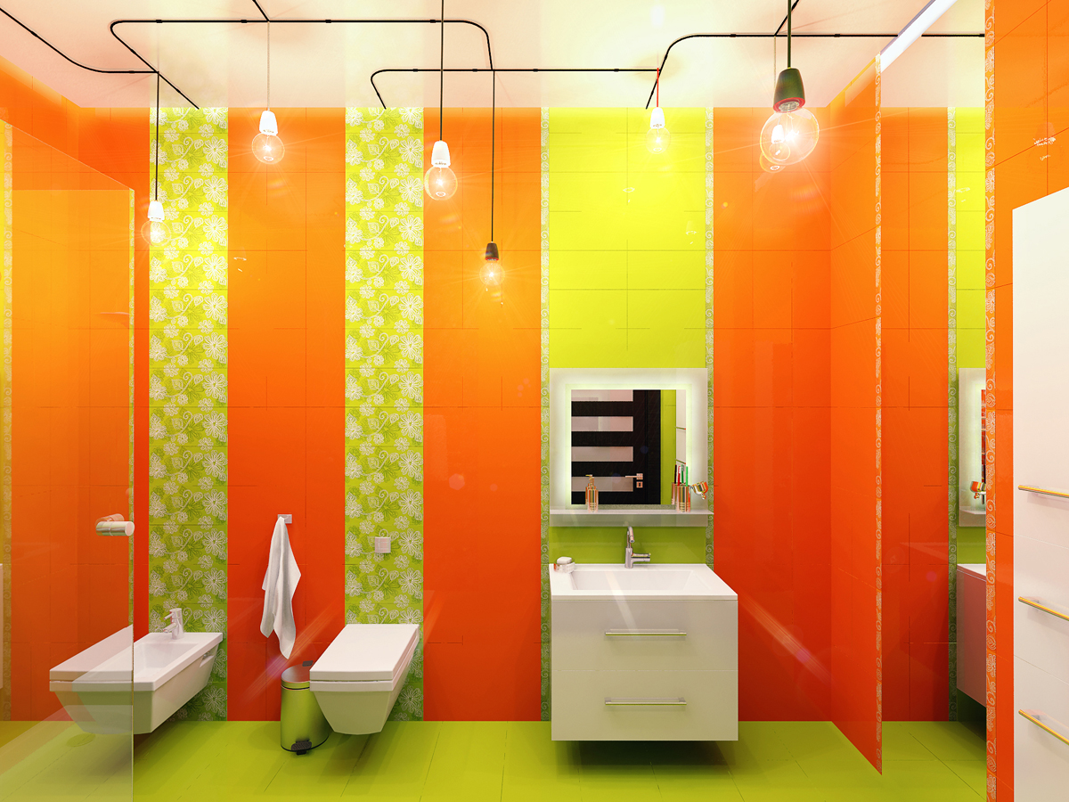 ванные комнаты в оранжевом цвете фото