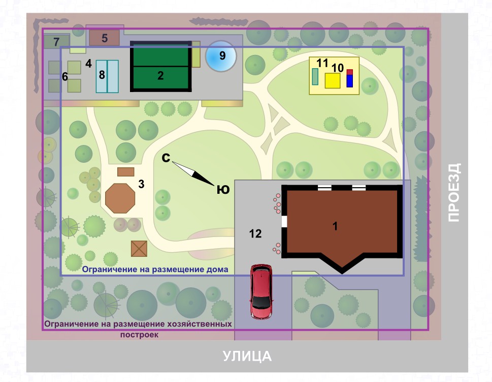 План въезда на участок. Планировка участка с Юго западным фасадом. План участка с южным фасадом. Планировка участка с южным фасадом. План заезда на участок.