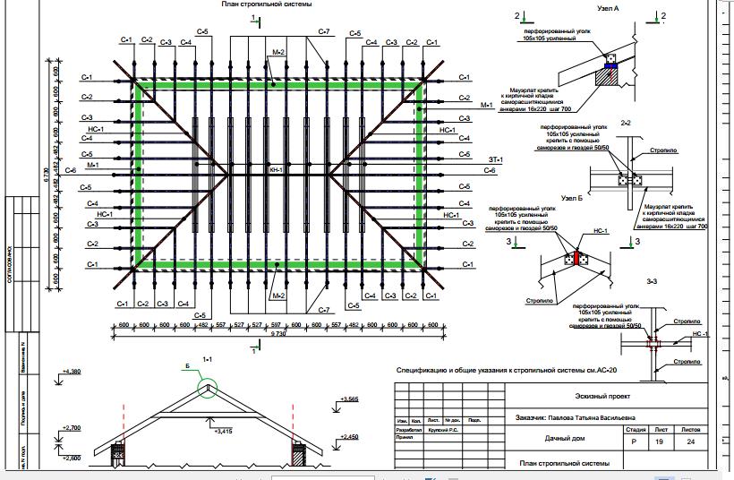 Стропильная система чертеж dwg