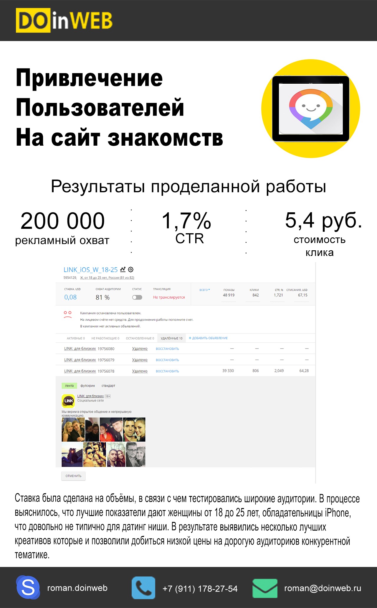 Трафик на сайт знакомств - Фрилансер Роман Дубов doinweb - Портфолио -  Работа #2772942