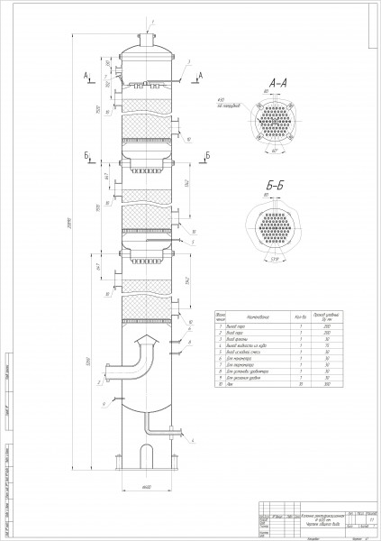 Чертеж ректификационной колонны с клапанными тарелками