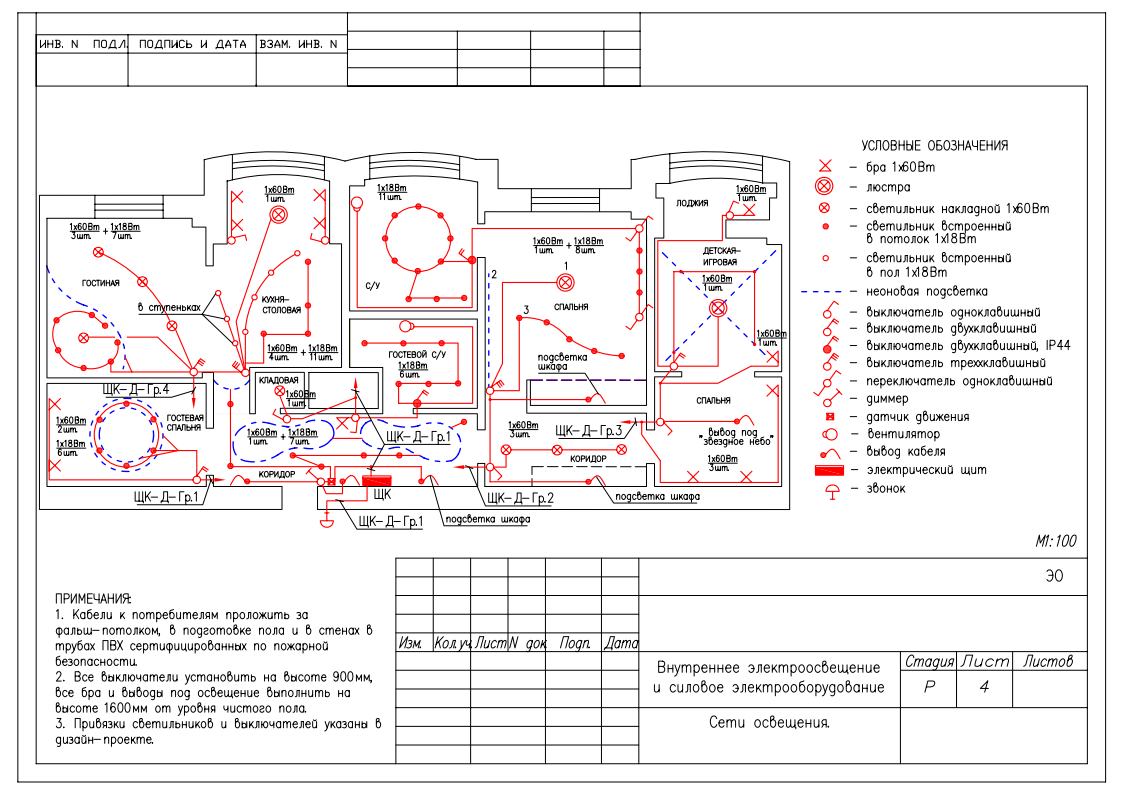 Проект электроснабжения квартиры пример