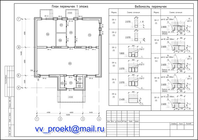 Чертеж ведомость перемычек