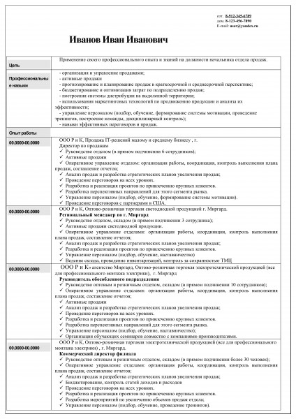 Образец резюме на директора магазина образец