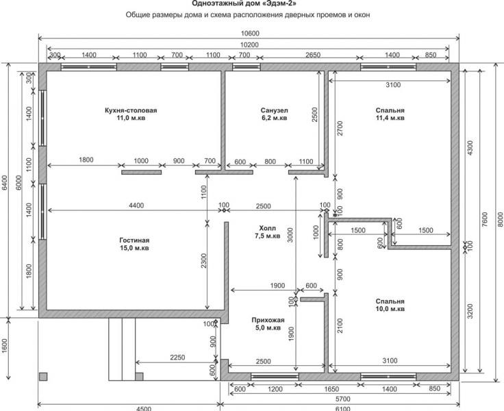 Проект одноэтажного жилого дома чертежи со всеми размерами