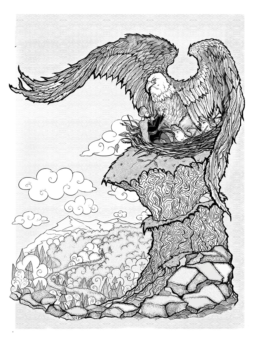 Орел на скале раскраска