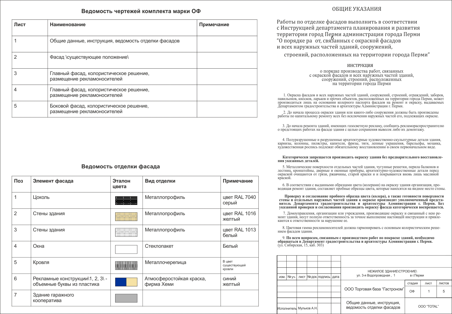 Ведомость отделки фасадов пример