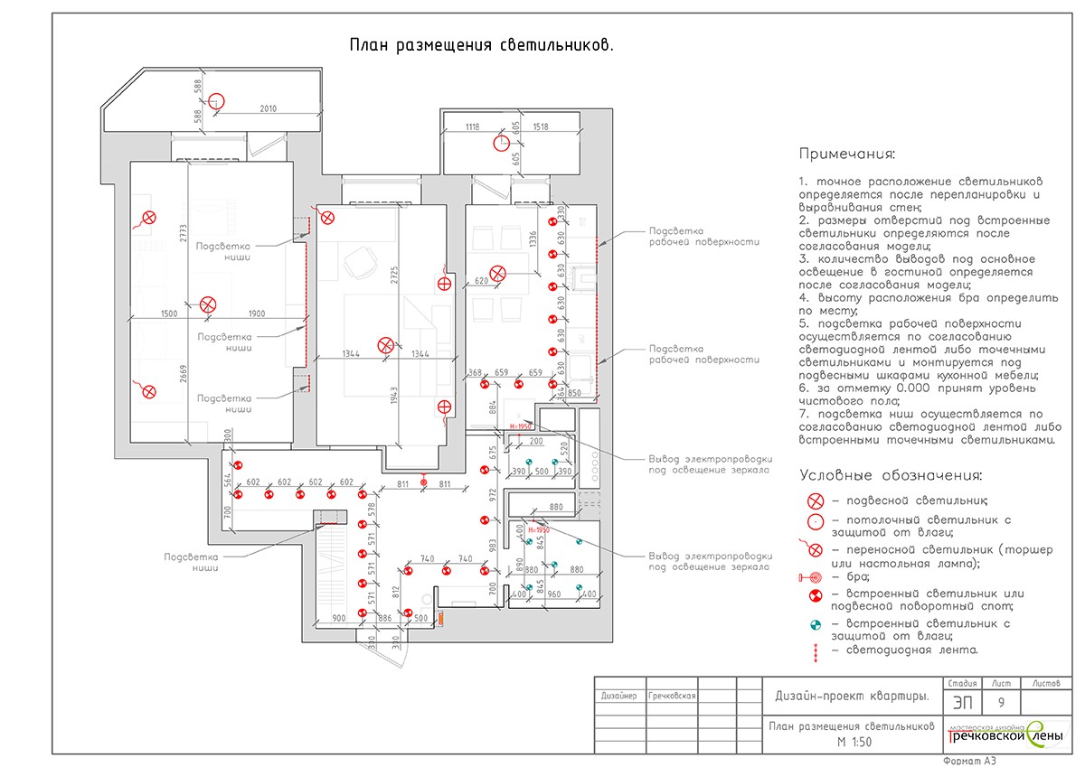 План освещения чертеж