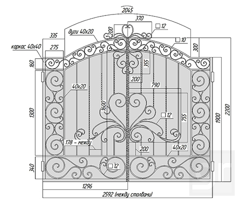 Ворота кованые чертеж