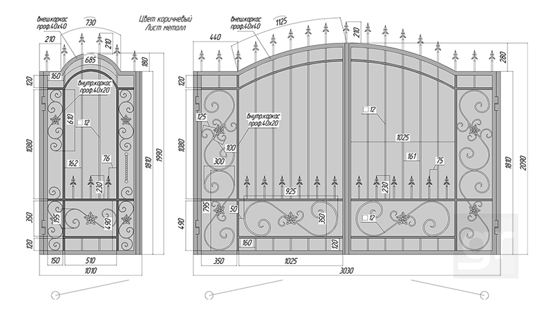 Калитка своими руками чертежи схемы эскизы Чертеж кованых ворот #2 - Фрилансер Yuri Parfenov Grafty - Портфолио - Работа #3