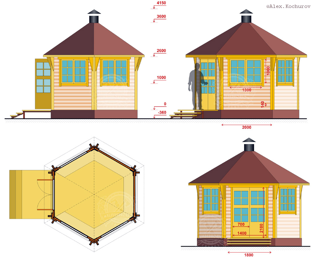 Чертеж беседки 3х6