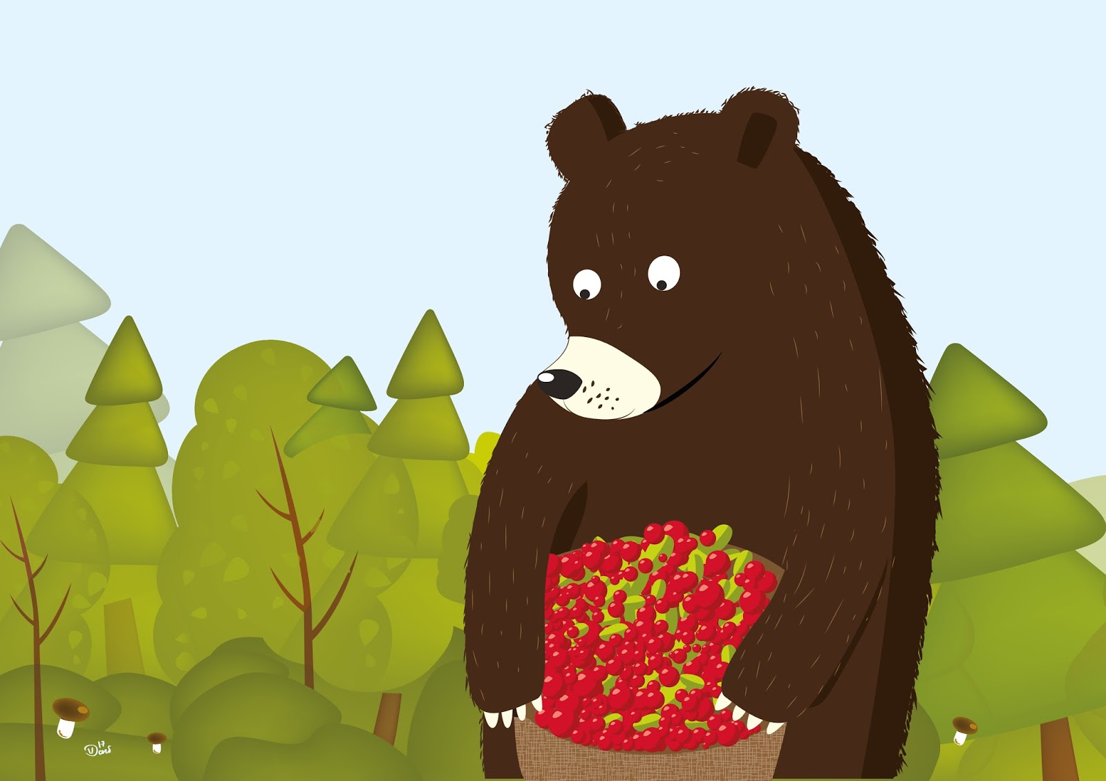 Какие отношения складываются между брусникой и медведем. Медведь в брусничнике. Медведь с брусникой. Осенняя ярмарка с медведем иллюстрации для детей. Отношения между медведем и брусникой в природе.