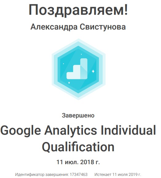 Сертификат специалиста Google Analytics
