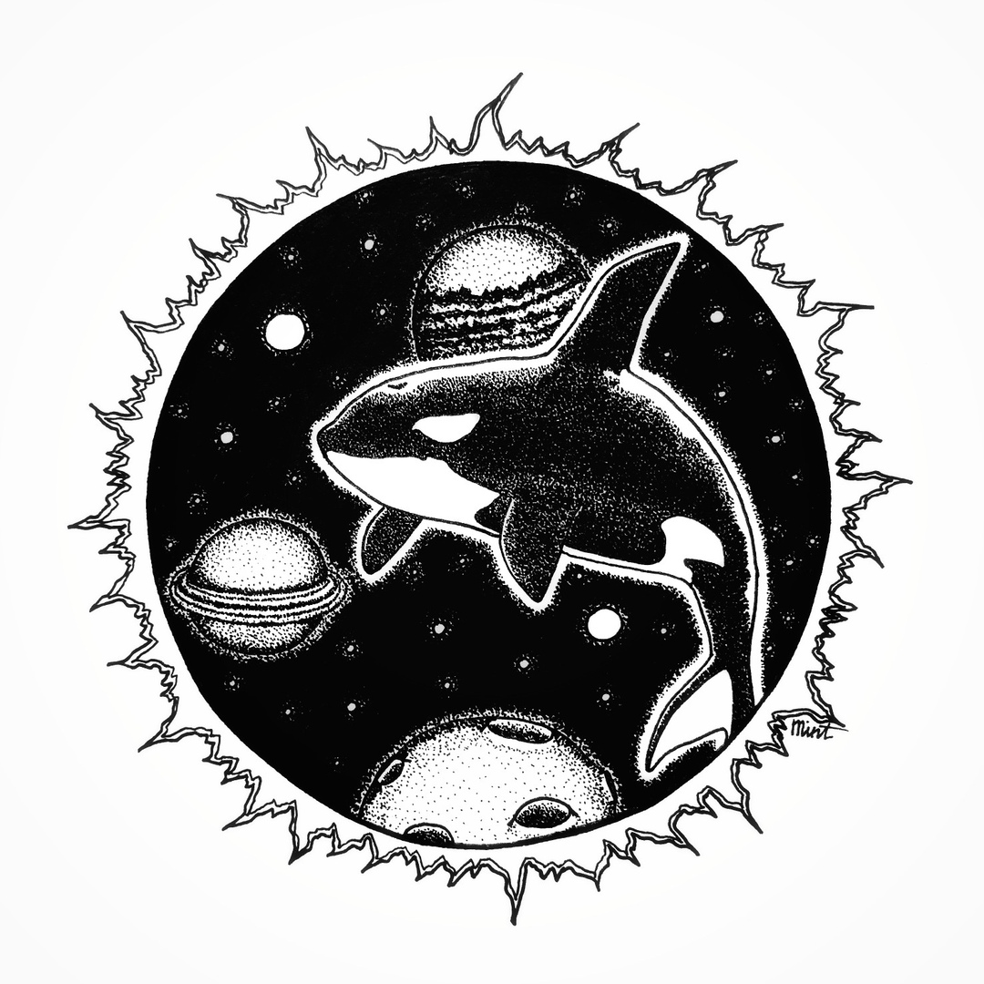 Чёрно-белые рисунки для срисовки космос