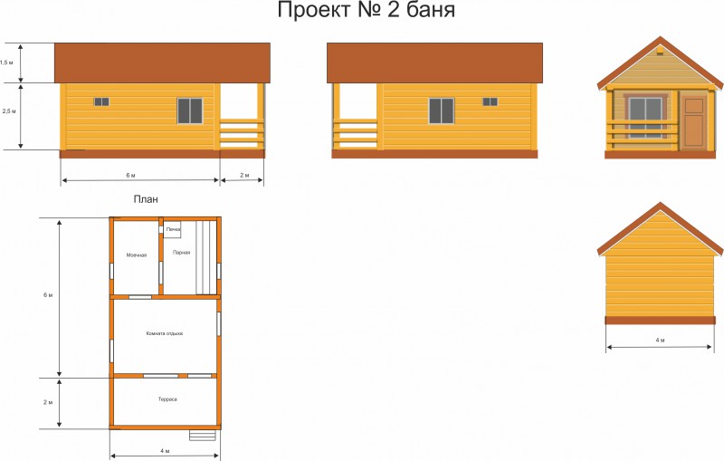 Баня каркасная проект 4x6