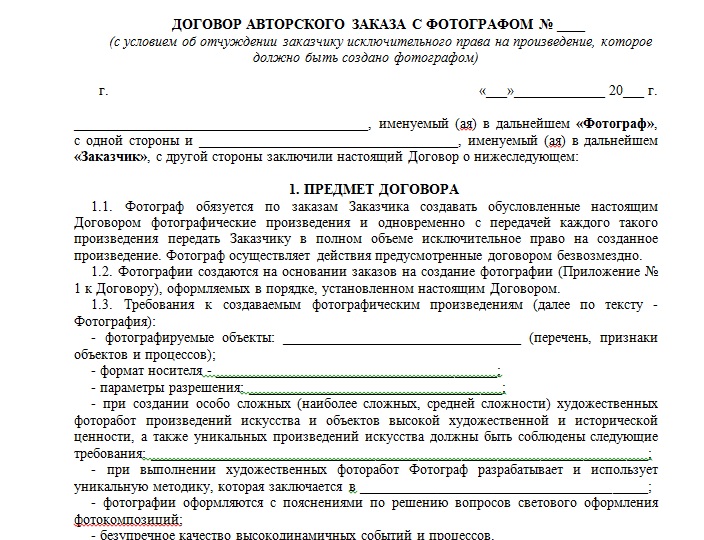 Модельный договор образец