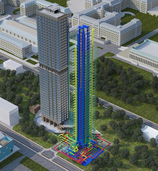 Визуализация инженерных коммуникаций многоэтажного жилого здания ...