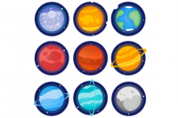 The planets of the solar system set icon. Mercury, Venus, Earth,