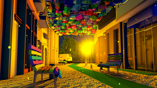 Street with umbrellas