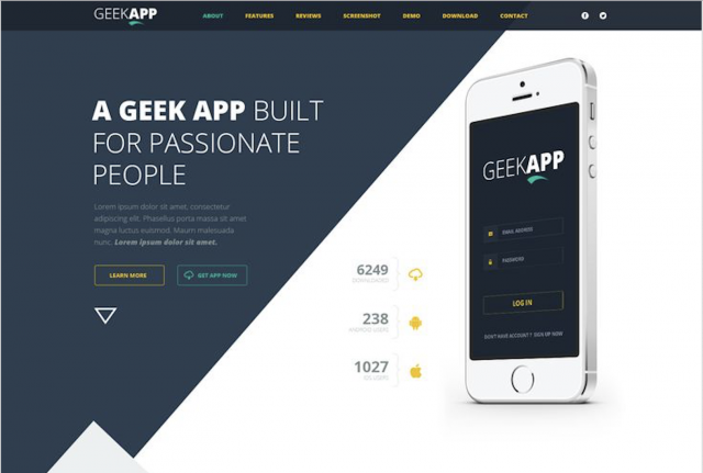 Geek App  Landing page PSD Template