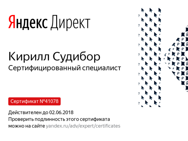 Второй Сертификат Яндекса 2017 год