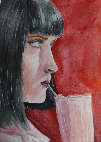 Mia Wallace in watercolor
