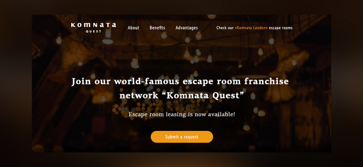 Komnata-quest room. Лендинг для франшизы квестов. 