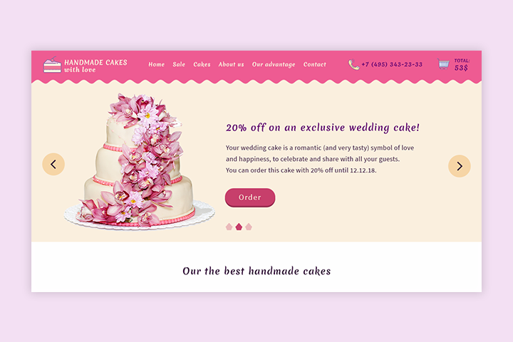 Дизайн сайта для магазина тортов ручной работы