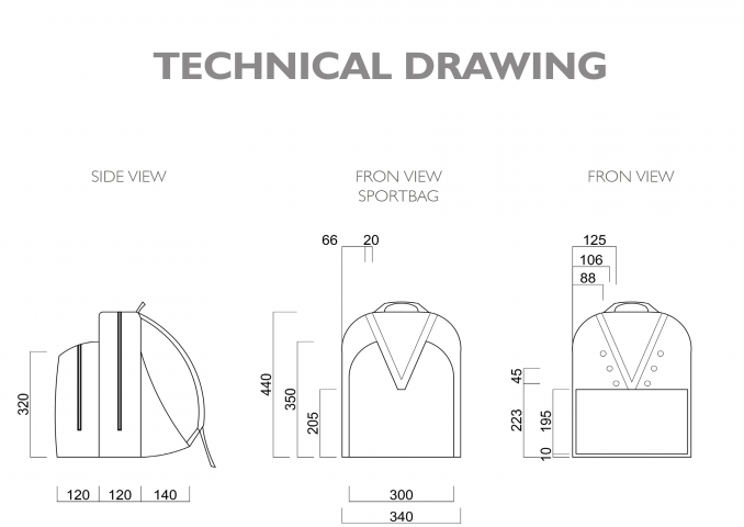 Technical drawing for backpack