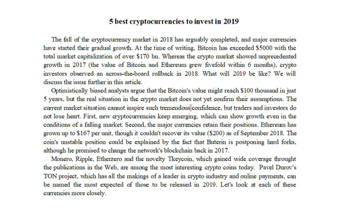 5 best cryptocurrencies to invest in 2019