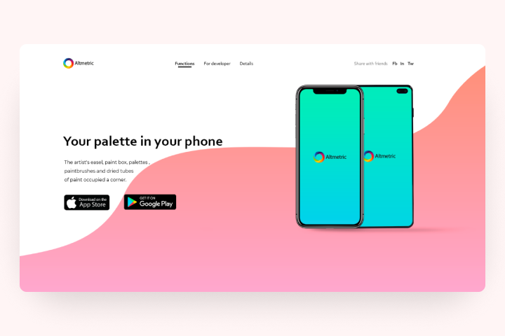 First screen for mobile app Landing page