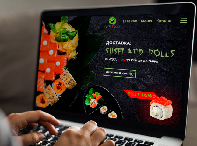 Landing page sushi and rolls