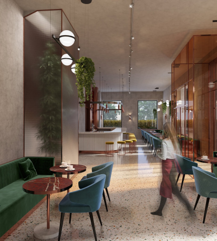 Interior visualisation of cafe and restaurant Villa Forli in the