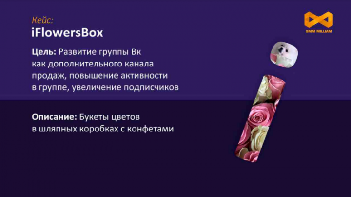 Реклама группы по продаже цветов в шляпных коробках с конфета