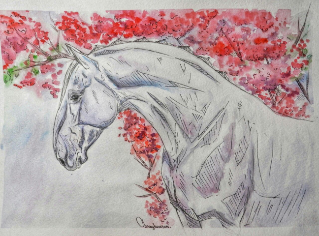 Рисунок лошадь в цветах