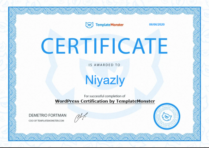 WordPress Certification by TemplateMonster