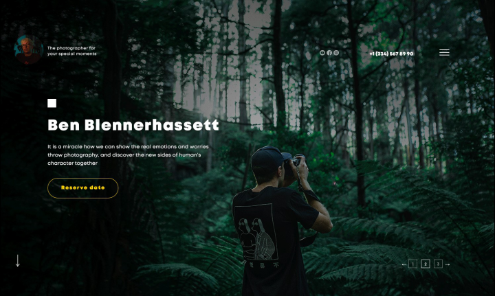 Landing page for photographer