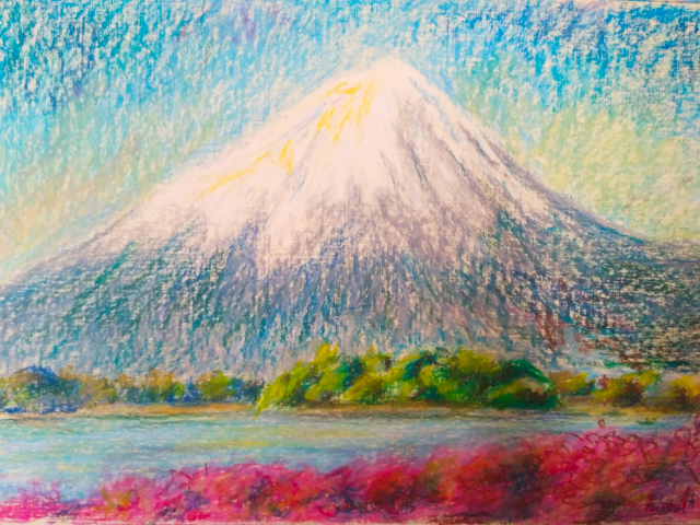 Малиновый пейзаж. Гора Фудзияма.