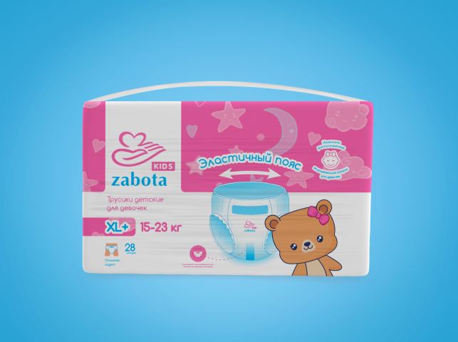 Дизайн упаковки детских трусиков для девочек, ТМ "Zabota Kids"