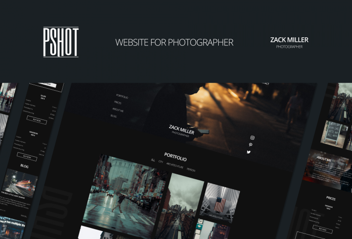 Landing page website for photographer "PSHOT"