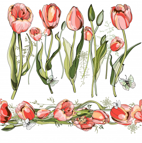 Pink tulips and wildflowers for a festive wreath