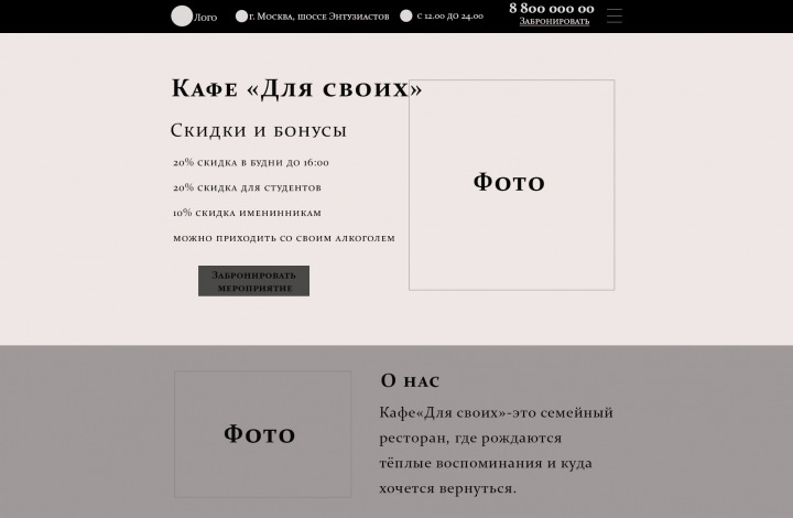 Прототип для кафе